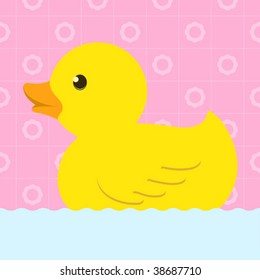 Rubber duck with bath background - vector