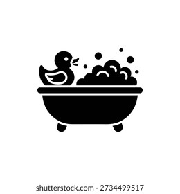 Rubber Duck Bath Icon with Bubbles in Minimal Style