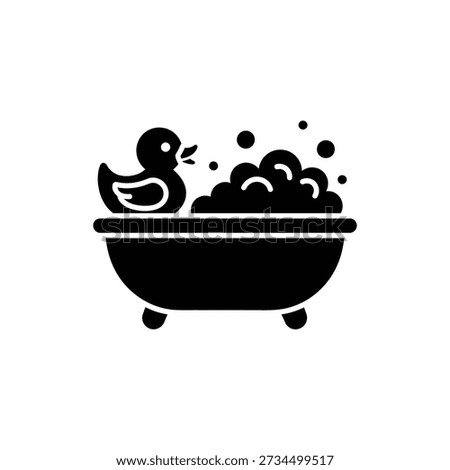 Rubber Duck Bath Icon with Bubbles in Minimal Style