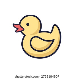 Rubber duck for the bath icon. Outline yellow duck illustration for kids textile design, baby shower. Cartoon style. Vector illustration