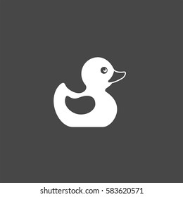 Rubber duck bath toy icon isolated on dark background. Vector illustration