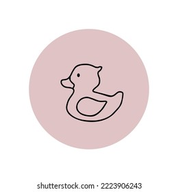 Rubber duck bath toy line art icon for apps and websites. Pink background