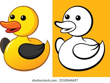 Pato de borracha. Banho amarelo bonitos brinquedos água engraçado jogos vetor pato desenhos animados ilustrações. Pato de borracha, pato bebê brinquedo