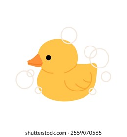 Rubber Duck Bubbles Flat Design Icon Vector Cartoon Illustration Drawing