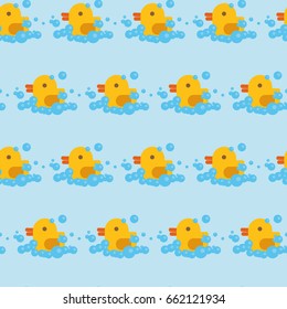 Rubber duck with bubbles seamless pattern. Flat design. Vector illustration.