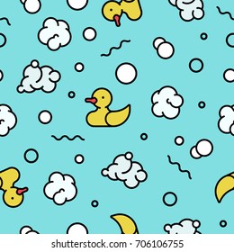 Rubber duck and bubbles - Seamless vector pattern for kids, interior, bath shower curtain