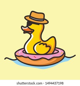 rubber duck and donut icon logo vector
