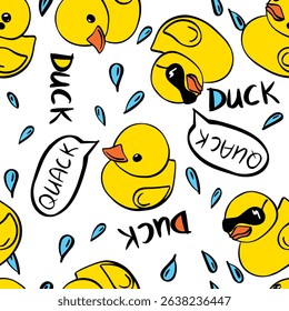 rubber duck doodle summer vector seamless pattern