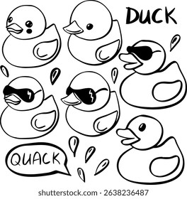 rubber duck doodle summer vector set