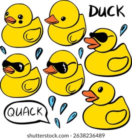 rubber duck doodle summer vector set
