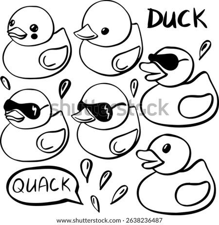 rubber duck doodle summer vector set