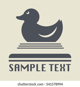 Rubber duck or ducky bath toy icon or sign, vector illustration