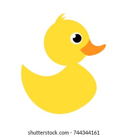 Резиновая утка или уткая ванна игрушка плоский цвет значок для приложений и веб-сайтов. Простая желтая пушистая маленькая утка. Симпатичная резиновая плавающая графика для детей.