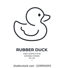 Rubber duck editable stroke outline icon isolated on white background flat vector illustration. Pixel perfect. 64 x 64.