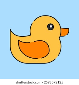 Rubber Duck Flat design style, yellow rubber duck with an orange beak, symbolizing bath toys, great for baby product packaging, childhood themes, and fun baby illustrations.