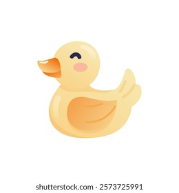 Rubber duck in flat design. Yellow duckling for baby bathroom games. Vector illustration isolated.