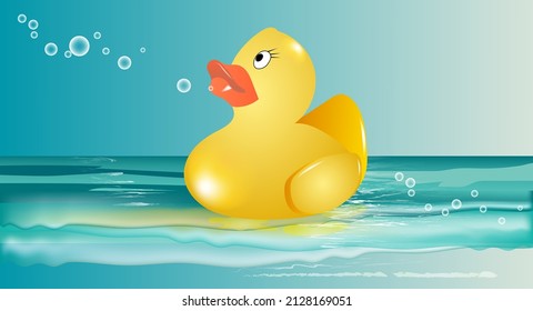 The rubber duck floats in the sea. Vector illustration

