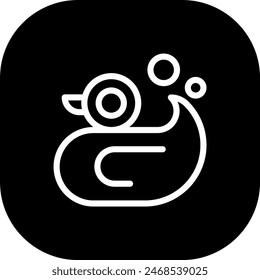 Rubber duck hygiene icon with black filled line outline style. toy, isolated, duck, cute, yellow, rubber, duckling. Vector Illustration