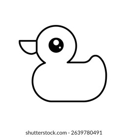 Rubber duck icon. Bath rubber duck isolated on white background. Baby toy. Vector illustration in line style.