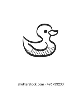 Rubber duck icon in doodle sketch lines. Kids bathing animal amusement yellow