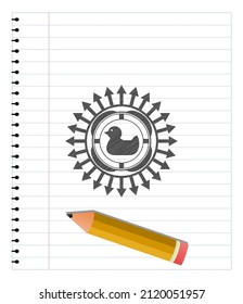 rubber duck icon draw (pencil strokes). Vector Illustration. Detailed. 