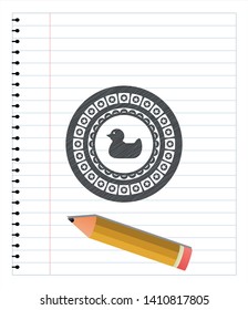 rubber duck icon emblem draw with pencil effect. Vector Illustration. Detailed.