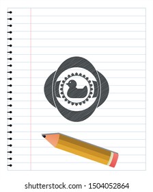 rubber duck icon emblem draw with pencil effect. Vector Illustration. Detailed.