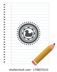 rubber duck icon emblem drawn in pencil. Vector Illustration. Detailed. 