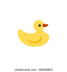 Rubber duck icon in flat color style. Kids bathing animal amusement yellow 