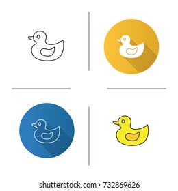 Rubber duck icon. Flat design, linear and color styles. Isolated vector illustrations