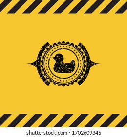 rubber duck icon grunge black emblem with yellow background, warning sign. Vector Illustration. Detailed. 