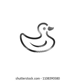 Rubber duck icon in halftone style. Black and white monochrome vector illustration.