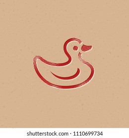 Rubber duck icon in halftone style. Grunge background vector illustration.