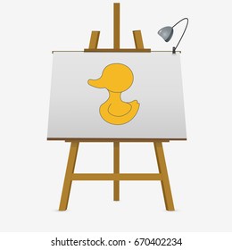 Rubber duck icon. Hand drawn vector stock illustration on easel