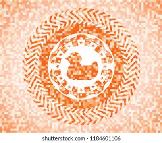 rubber duck icon inside abstract emblem, orange mosaic background