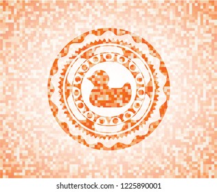 rubber duck icon inside abstract emblem, orange mosaic background
