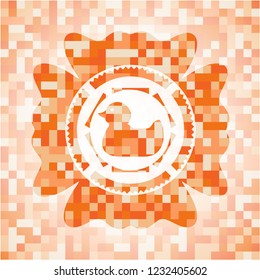 rubber duck icon inside abstract emblem, orange mosaic background