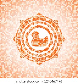 rubber duck icon inside abstract orange mosaic emblem