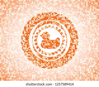 rubber duck icon inside abstract orange mosaic emblem
