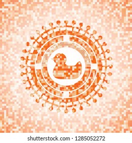 rubber duck icon inside abstract orange mosaic emblem with background