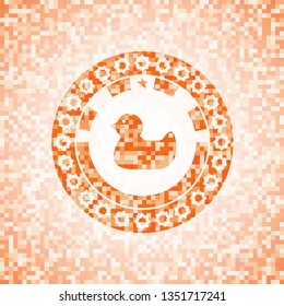 rubber duck icon inside abstract orange mosaic emblem with background