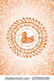 rubber duck icon inside abstract orange mosaic emblem with background