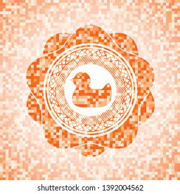 rubber duck icon inside abstract orange mosaic emblem with background
