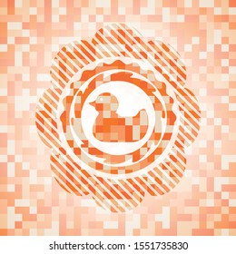 rubber duck icon inside abstract emblem, orange mosaic background