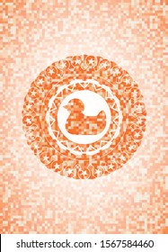 rubber duck icon inside abstract orange mosaic emblem