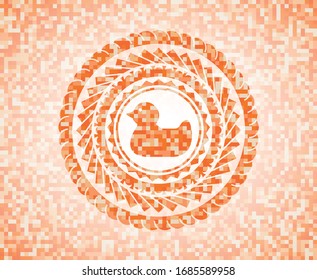 rubber duck icon inside abstract orange mosaic emblem with background