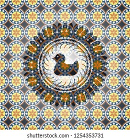 rubber duck icon inside arabesque style emblem. arabic decoration.