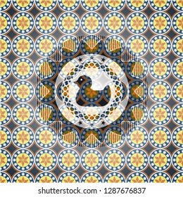 rubber duck icon inside arabesque style emblem. arabic decoration.