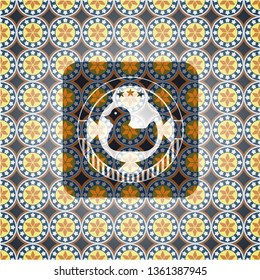rubber duck icon inside arabesque badge. arabic decoration.