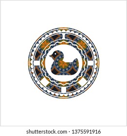 rubber duck icon inside arabesque style badge. arabic decoration.